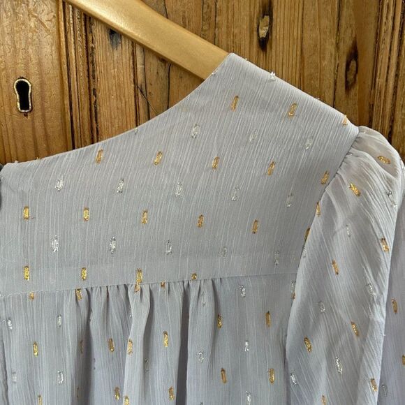 NWT The Impeccable Pig Small V-Neck Dress Metallic Silver Gold‎ Dash Long Sleeve - Picture 10 of 12